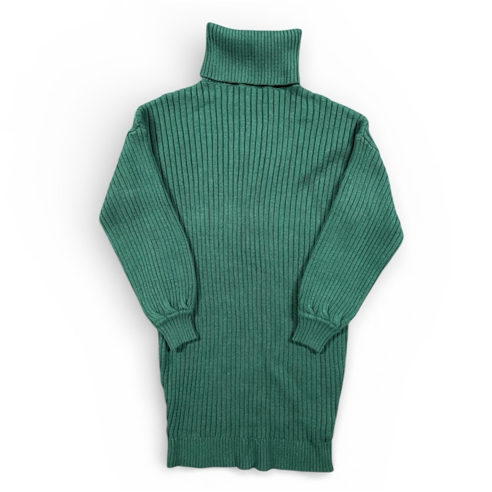 Oversized Ribbed Turtleneck Sweater Dress Green Super Soft Cozy